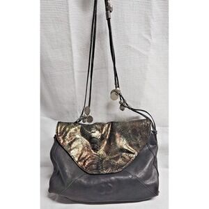 TYLIE MALIBU brown leather metallic gypsy caravan sultan coins chain crossbody